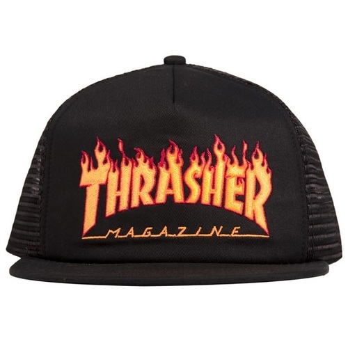 Thrasher Hat Trucker Flame Embroidered Black