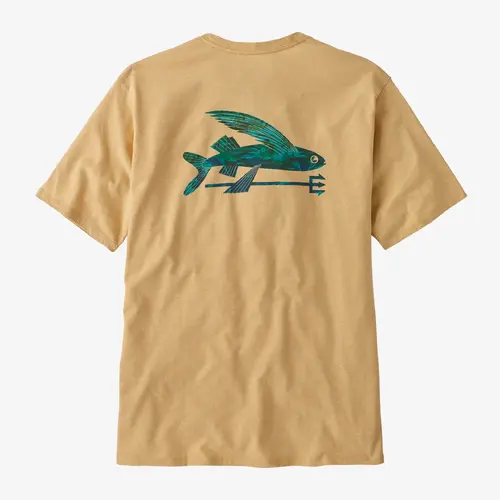 Patagonia Tee Flying Fish Responsibili-Tee Cliffs And Coves Conifer Green [Size: Mens Medium] [Colour: Yellow]