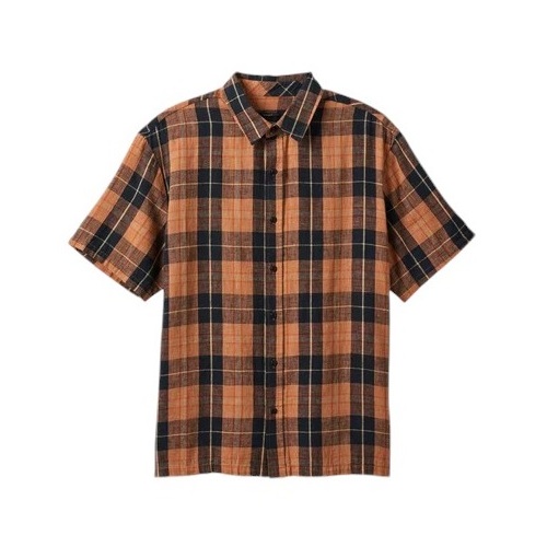 Brixton Shirt Cru Linen Blend Woven Black/Rust Orange [Size: Mens Small] [Colour: Orange]