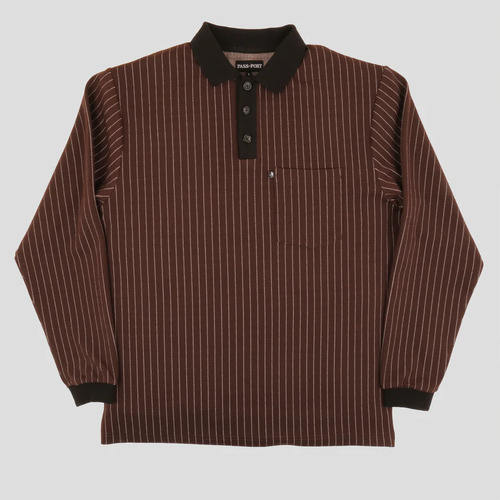 Passport Tee L/S Stripe Polo Brown [Size: Mens Large]