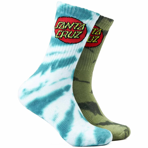 Santa Cruz Youth Socks Classic Dot Tie Dye White/Light Green 2pk US 2-8