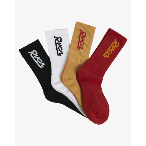 RVCA Socks Crew Seasonal 4pk Yellow/Red/Black/White