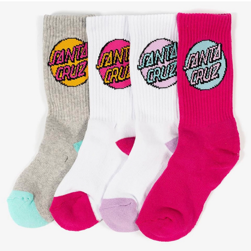 Santa Cruz Socks Youth Pop Dot 4pk US 2-8 Grey/White/Pink/Lilac