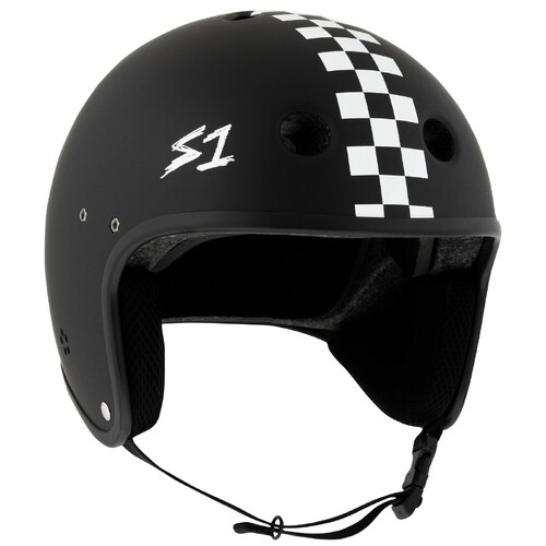 S-One S1 Helmet Retro Lifer E-Helmet Black Matte/White Checkers