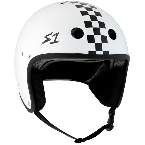 S-One S1 Helmet Retro Lifer E-Helmet White Gloss/Black Checkers